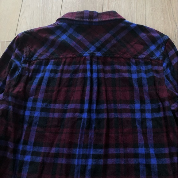 Golden by Tna Plaid Flannel Shirt Dress in Maroon & Blue Size S - Picture 7 of 11